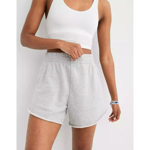 Aerie On My Way High Waisted Shorts Cotton Flat Front Pockets Cut Off NWT Large